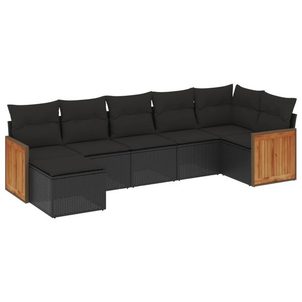 vidaXL Salon de jardin 7 Pièces avec coussins noir résine tressée