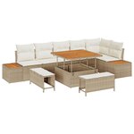 vidaXL Ensemble de canapé de jardin 9 pièces avec coussins beige poly rattan acacia