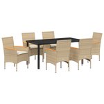 vidaXL Ensemble de Salle à Manger de Jardin de 7 Pièces avec Coussins Beige en Poly Rattan