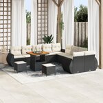 Canapé jardin vidaXL 13 pièces avec coussins rotin poly noir acacia