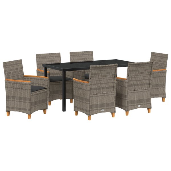 vidaXL Set de salle à manger de jardin 7 pièces avec coussins gris en rotin synthétique