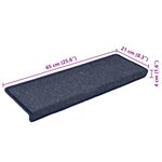 vidaXL Tapis d'escalier 15 pièces 65 x 21 x 4 cm Gris foncé et bleu Bord rectangulaire