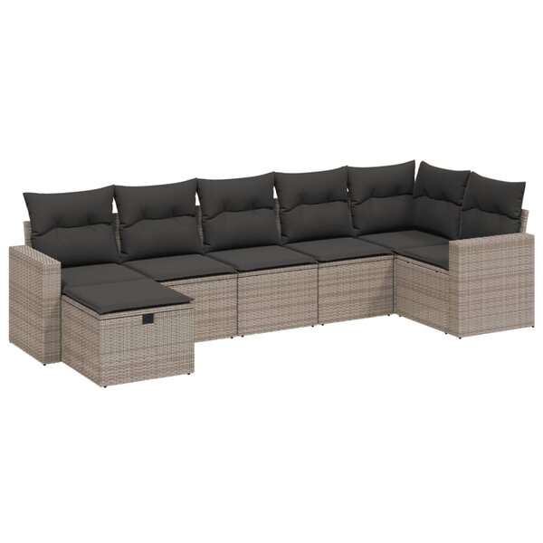 vidaXL Salon de jardin avec coussins 7 Pièces gris résine tressée