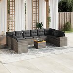 vidaXL Salon de jardin 11 Pièces avec coussins gris résine tressée