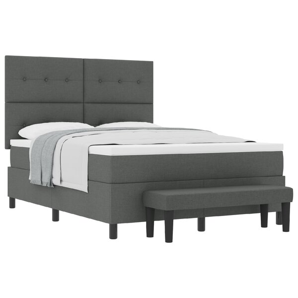 vidaXL Lit avec sommier et matelas & banc gris foncé 140x200 cm tissu