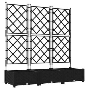 vidaXL Bac à fleurs avec Treillis 3 Pièces Noir 120 x 40 x 125.5 cm PP