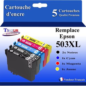 T3AZUR - 5x Cartouches compatibles avec Epson Expression Home XP-5200 XP-5205 WF-2960DWF WF-2965DWF 503XL 503 XL