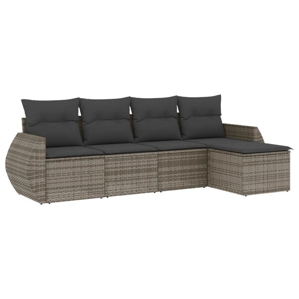 vidaXL Salon de jardin 5 Pièces avec coussins gris résine tressée