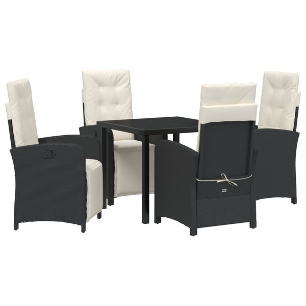 vidaXL Ensemble de salle à manger de jardin 5 pièces avec coussins en poly rotin noir