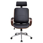Fauteuil chaise siège de bureau en bois de noyer avec repose-tête luxe noir 0502018