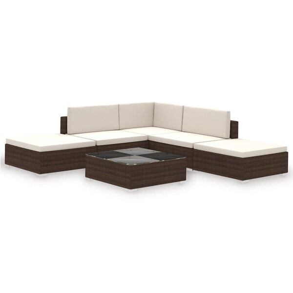vidaXL Salon de jardin 6 Pièces avec coussins Résine tressée Marron