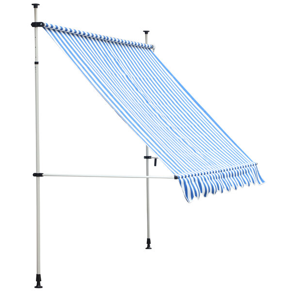 Store banne manuel rétractable 2 5L x 1 5l x 2-3H m inclinaison réglable installation rapide métal alu polyester bleu blanc rayé
