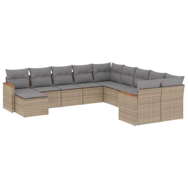 vidaXL Salon de jardin 11 Pièces avec coussins beige résine tressée