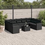 vidaXL Salon de jardin 10 Pièces avec coussins noir résine tressée