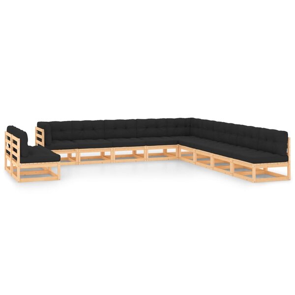 Salon de jardin meuble d'extérieur ensemble de mobilier 11 pièces avec coussins anthracite pin massif 02_0015291