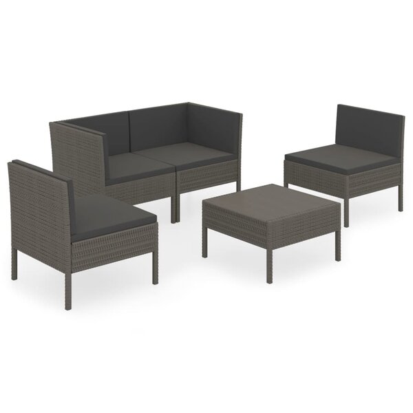 Salon de jardin meuble d'extérieur ensemble de mobilier 5 pièces avec coussins résine tressée gris 02_0016436