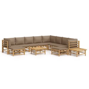 vidaXL Salon de jardin 12 Pièces avec coussins taupe bambou
