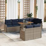 vidaXL Ensemble de canapé de jardin 9 Pièces Gris et bleu marine