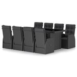 vidaXL Ensemble à manger d'extérieur 9Pièces coussins résine tressée noir