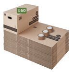 Pack and Move - Lot 60 cartons déménagement XL - 80 x 40 x 40 cm - Poignées renforcées - 3 adhésifs offerts