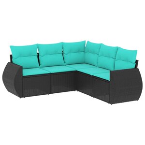 vidaXL Salon de jardin 5 Pièces avec coussins noir résine tressée