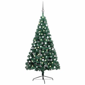 vidaXL Demi-arbre de Noël artificiel pré-éclairé et boules vert 150 cm