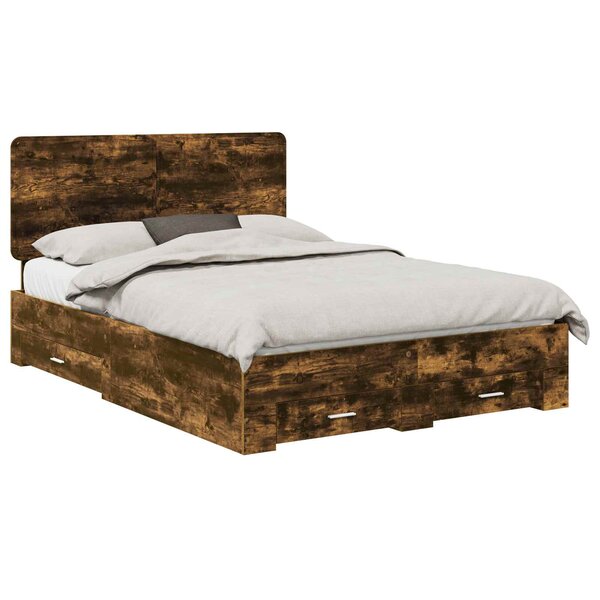vidaXL Cadre de lit Chêne fumé 140 x 200 cm Bois d'ingénierie
