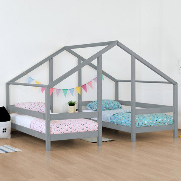 Lit cabane VILLY 2 places 90 x 160 gris