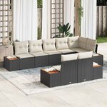 vidaXL Ensemble de canapé de jardin avec coussin 8 Pièces Noir et crème