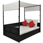vidaXL Lit de jardin avec auvent Noir 190x130 cm Résine tressée