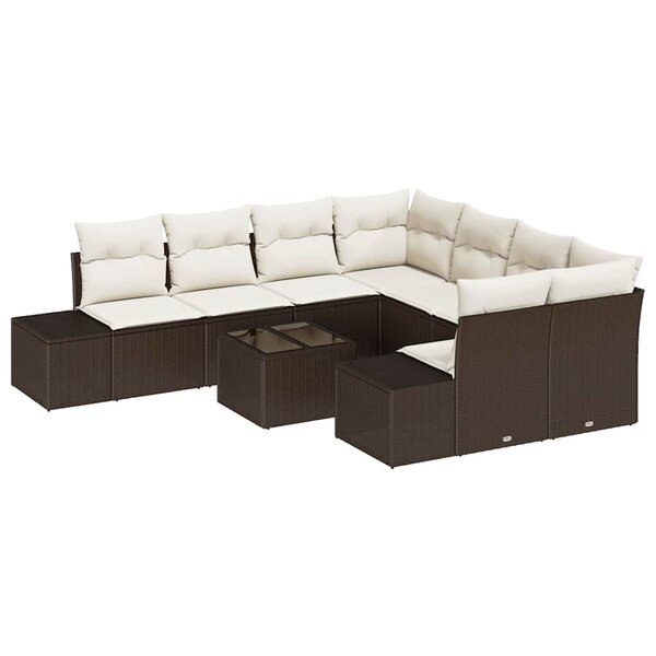 vidaXL Ensemble de canapé de jardin 9 Pièces Marron Poly rotin