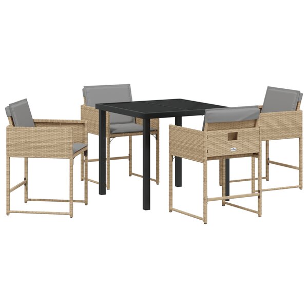 Ensemble de salle à manger de jardin 5 pièces avec coussins beige poly rotin