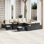 Ensemble de Canapés de Jardin de 13 Pièces avec Coussins Noir Poly Rotin Acacia