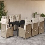 vidaXL Ensemble à manger de jardin et coussins 9 Pièces beige Poly rotin
