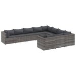 vidaXL Salon de jardin avec coussins 10 Pièces gris résine tressée