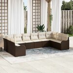 vidaXL Ensemble de canapé de jardin 10 Pièces Marron et blanc Poly rotin