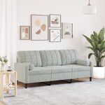 vidaXL Canapé 3 places avec oreillers gris clair 180 cm velours