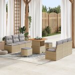 Ensemble de Canapé de Jardin 9 Pièces avec Coussins Beiges en Poly Rattan Acacia