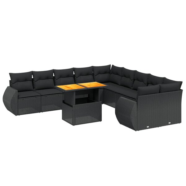 vidaXL Salon de jardin 11 Pièces avec coussins noir résine tressée
