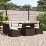 vidaXL Ensemble de canapé de jardin avec coussin 7 Pièces Marron  Crème