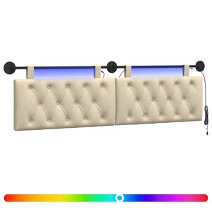 vidaXL Tête de lit suspendue Avec lumière LED Crème Tissu