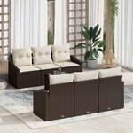 vidaXL Ensemble de canapé de jardin avec coussin 7 Pièces Marron et Crème