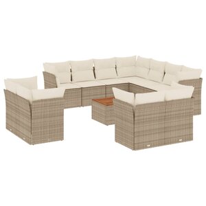 vidaXL Salon de jardin avec coussins 12 Pièces beige résine tressée