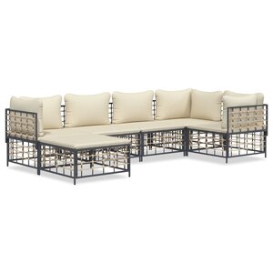 vidaXL Salon de jardin 6 Pièces avec coussins anthracite résine tressée