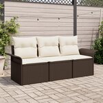vidaXL Ensemble de canapé de jardin 3 pièces avec coussins marron poly rattan