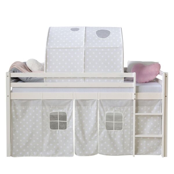 Lit mi-haut 90x200 sommier pin tunnel étoiles grises
