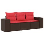 vidaXL Salon de jardin avec coussins 3 Pièces marron résine tressée
