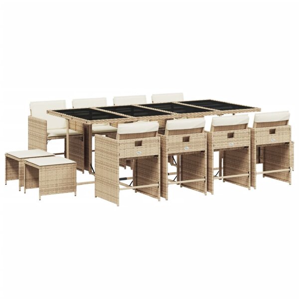 vidaXL Ensemble à manger de jardin et coussins 13 Pièces beige