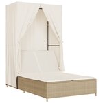 vidaXL Chaise longue double avec toit et rideaux beige résine tressée