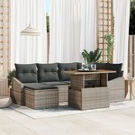 vidaXL Ensemble de dîner de jardin 7 pièces avec coussins gris en rotin poly acacia